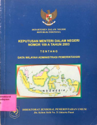 Keputusan Menteri Dalam Negeri Nomor 109 A Tahun 2003 Tentang Data Wilayah Administrasi Pemerintahan