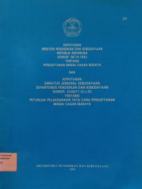 Keputusan Menteri Pendidikan dan Kebudayaan Republik Indonesia Nomor 087/P/1993 Tentang Pendaftaran Benda Cagar Budaya